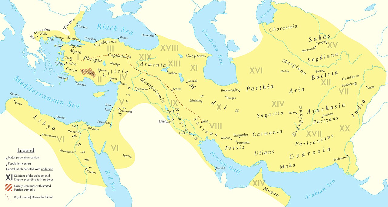 Map of the Achaemenid Empire at its greatest extent, c. 500 BCE